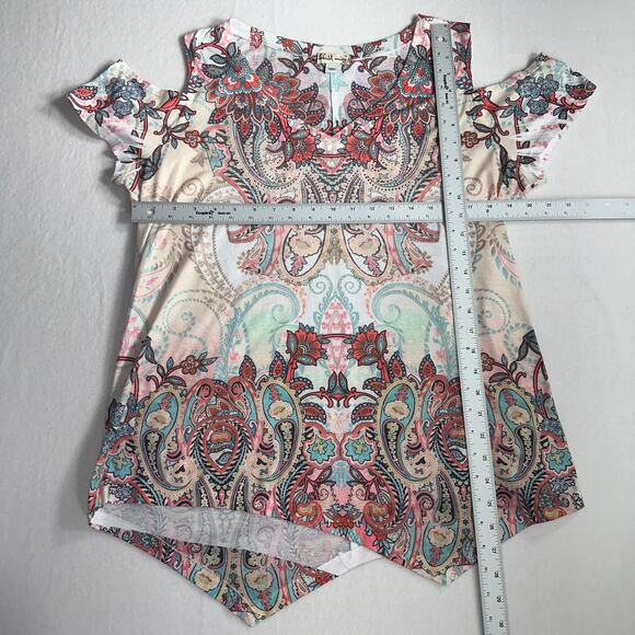 World Unity Cold Shoulder Paisley Print Boho Top Size XL Multi Soft Knit Blouse - Picture 8 of 13